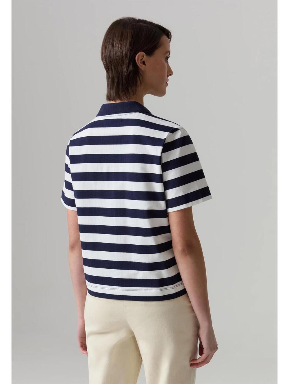 NWT Piombo White Blue Striped Polo Shirt Women's Size Large - Picture 2 of 10